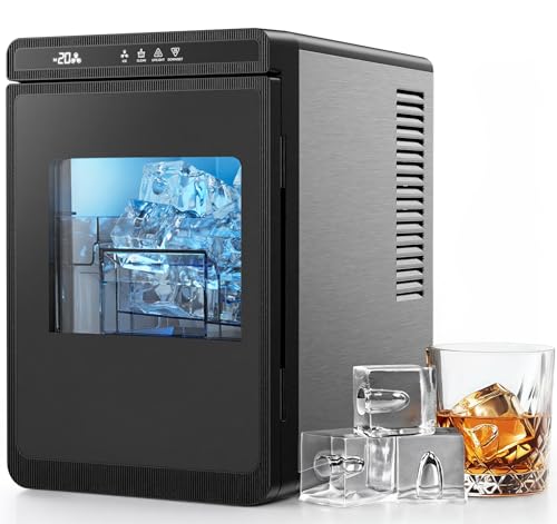 Silonn Clear Ice Cube Maker Countertop, Makes 3 Large 1.6″ Cubes in 20 Mins, Crystal Clear & Slow-Melting Ice for Whiskey, Adjustable Ice Thickness & Auto Clean, Great for Home bar, Kitchen & Party