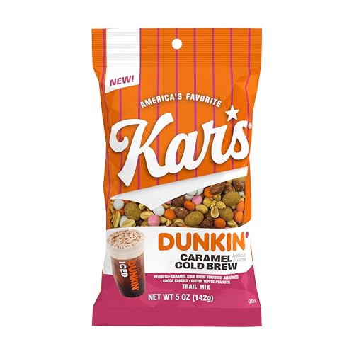 Kar’s Nuts Dunkin’ Caramel Cold Brew Mixed Nuts – Sweet Candy-Coated Nuts Mix, 5oz Grab & Go Bags (Pack of 12) – Trail Mix Sweet Snacks for Adults & Kids