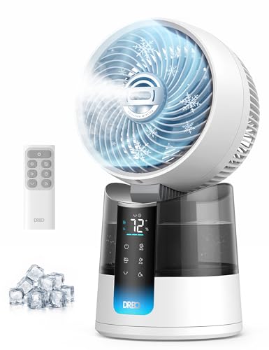 DREO TurboCool Misting Fan 516, 5℉ Drop Cooling Fans that Blow Cold Air, 150°+30° Omni-directional Oscillating, Evaporative air cooler, 26 ft/s Wind, Ultrafine Mist, 20dB 6 Speeds 2 Modes, White