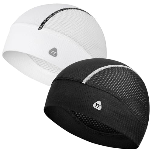 YANIKY Cooling Skull Caps for Men, Breathable Mesh Helmet Liner Sport Skull Caps for Women Sweat Caps Lightweight Cycling Cap (Black Contrast+White Contrast)