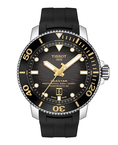 Tissot Mens Tissot Seastar 2000 Professional Powermatic 80 316L Stainless Steel case Automatic Watch, Black, Rubber, 22 (T1206071744101)