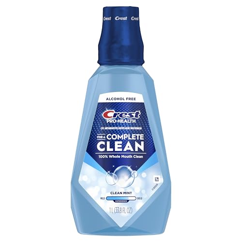 Crest Mouthwash Pro Health Complete Clean, CPC (cetylpyridinium chloride) Antigingivitis/Antiplaque, Alcohol Free, Clean Mint, 1 L (33.8 fl oz)