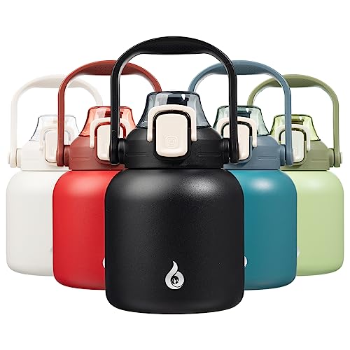 BJPKPK Insulated Water Bottles with Straw, 27 oz Cute Water Bottles with Handle, BPA Free Stainless Steel Metal Jug, Easy Carry Flasks for Men & Women, Black