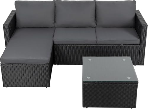 Shintenchi 4 Pieces Patio Furniture Sets, Outdoor Sofa Patio Sectional Sets All Weather, Wicker Rattan Seating Sofa Couch withwith Cushions & Coffee Table for Yard, Garden, Porch, Poolside (Gray)