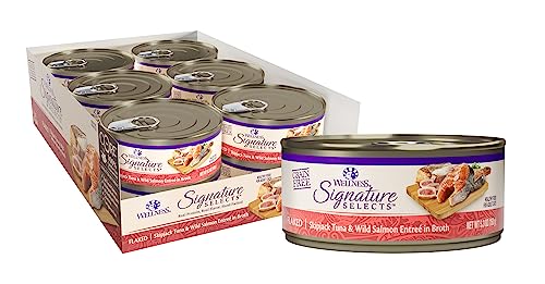 Wellness CORE Signature Selects Flaked Adult Canned Wet Cat Food, Natural, Protein Rich, Grain Free, Skipjack Tuna and Wild Salmon Entrée Recipe, 5.3 oz, Pack of 12 Cans