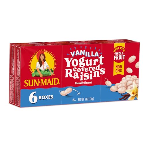 Sun-Maid Vanilla Yogurt Coated Raisins - (6 Pack) 1 oz Snack-Size Box - Yogurt Covered Dried Fruit for Lunches and Back To School Snacks