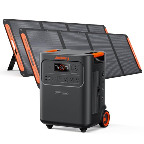 Jackery HomePower 3600 Plus Portable Power Station with 2x 200W Solar Panels, 3600W AC Output, 3584Wh LFP Solar Generator, Expandable up to 21kWh, Essential Home Backup for Home Use, Emergencies, RV