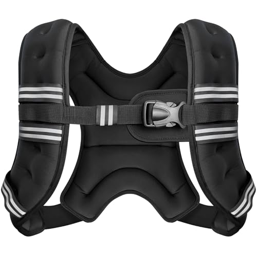 Zeerun Weighted Vest, 6lb/8lb/10lb/12lb/15lb/18lb/20lb/24lb/30lb for Men Women, Reflective Stripe Adjustable Buckle, Comfortable Durable Rucking Vest for Walking Running Strength Training, 8LBS-Black