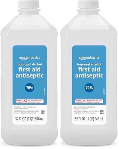 Amazon Basics 70% Isopropyl Alcohol First Aid Antiseptic for Treatment of Minor Cuts and Scrapes, Unscented, 32 Fl Oz (Pack of 2) (Previously Solimo)
