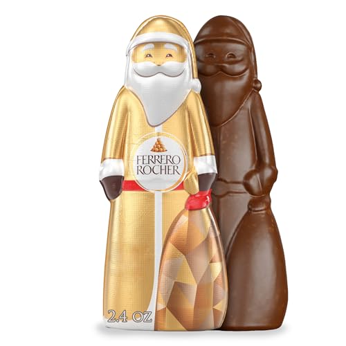 Ferrero Rocher, Milk Chocolate Hazelnut Hollow Santa Christmas Candy Individually Wrapped, Holiday Gift, 2.4 oz