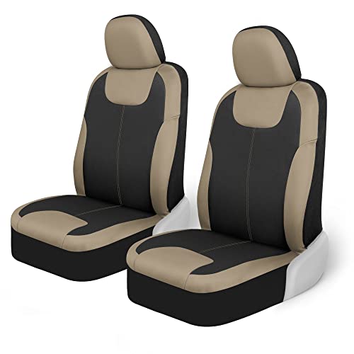 Motor Trend Beige Waterproof Seat Covers for Front Seats – Premium Neoprene Car Seat Covers, Car Seat Protectors with Removable Headrest, Interior Covers for Auto, Truck, Van, SUV Seat Protection