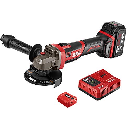 SKIL PWR CORE 20 Brushless 20V 4-1/2-Inch Angle Grinder Kit, Includes 5.0Ah Battery, PWRJump Charger and PWRAssist USB Adapter - AG2907-1A