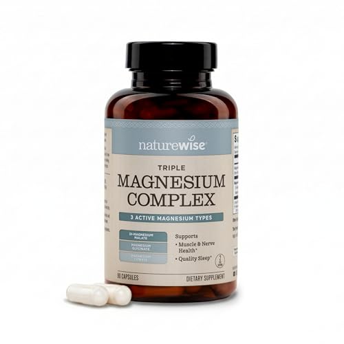 NatureWise Triple Magnesium Complex - Chelated - High Absorption Magnesium Glycinate + Malate + Citrate for Muscle Nerve & Sleep Support - Vegan 90 Capsules