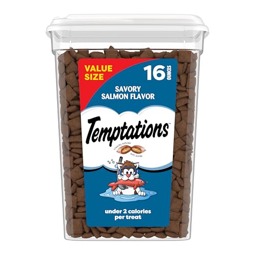 Temptations Cat Treats Classic Crunchy and Soft Cat Treats, Savory Salmon Flavor, 16 oz. Tub