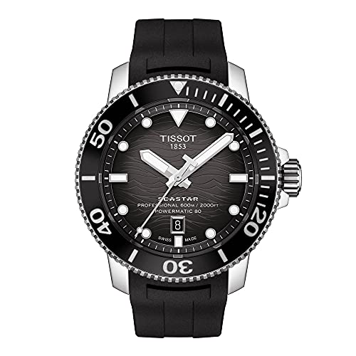 Tissot Seastar Professional 2000, Swiss Automatic Watch for Men, Diver, Stainless Steel Case, Black Silicone Strap and Gradient Dial, 46mm, T1206071744100
