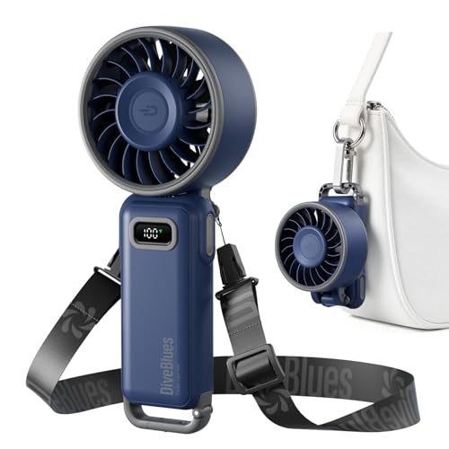 Diveblues Portable Handheld Fan, 7.4m/s High Speed Turbo Fan, 180° Foldable 4-in-1 Personal Neck Fan Integrated Carabiner Clip, 100 Speed Stepless Control, USB-C Rechargeable, 12H Battery, Fanzy D6036