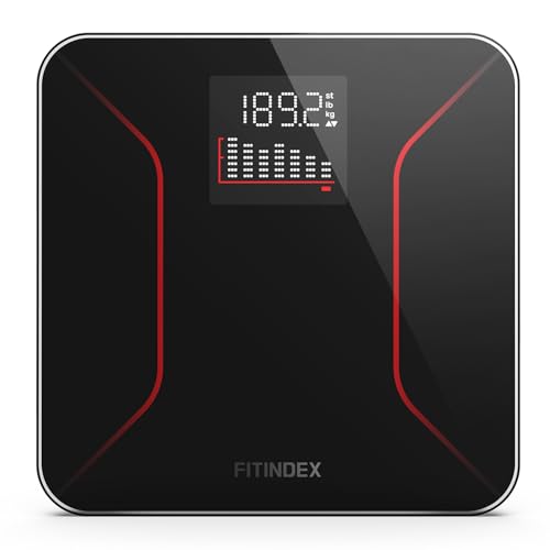 FITINDEX Bathroom Scale for Body Weight, Highly Accurate Digital Weighing Scale with Large LCD Display, Transparent and Slim Tempered Glass, 400 lbs,7-Day Weight Trend