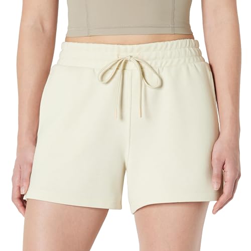 Amazon Essentials Women's Athletic High Waist Relaxed Fit 4" Lounge Workout Gym Shorts, Light Beige, Large