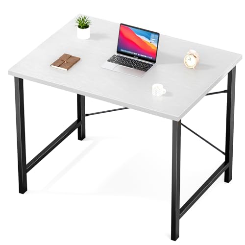 Sweetcrispy Computer Desk, Small Office 32 Inch Writing Work Study Student Teacher Home Bedroom Table with Metal Frame Wood Tabletop - White