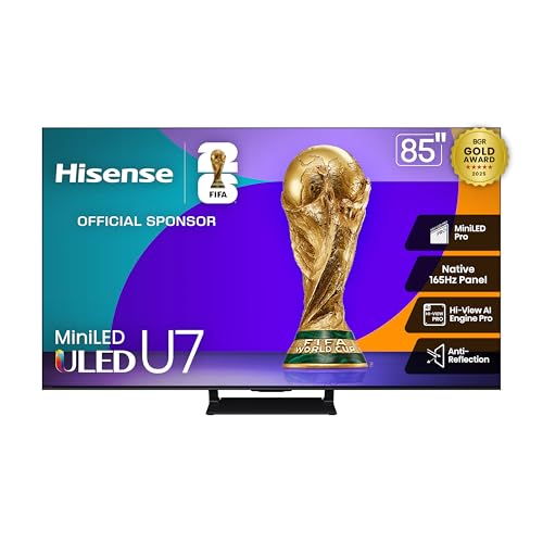 Hisense 85" U7 Mini-LED ULED 4K UHD Best Premium Gaming Google Smart TV (85U75QG, 2025 Model) - QLED, Native 165Hz, VRR 288, Up to 3000 Nits, HDR10+, Dolby Vision IQ · Atmos, IMAX Enhanced, 2.1.2 Ch