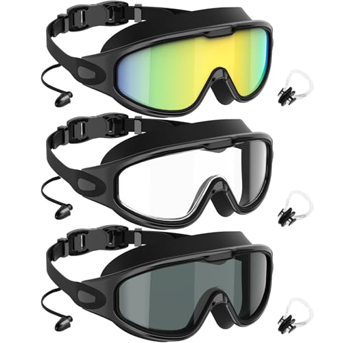 NSSIW Swim Goggles, Anti-Fog UV 180°Clear View Swimming Goggles, 3 Pack Goggles Swimming Adult Men Women Youth