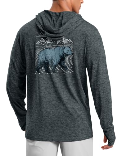 Pudolla Men's UPF 50+ Sun Protection Hoodie Lightweight Long Sleeve UV Hiking Shirts for Men Fishing Running SPF Rash Guard(Grey Large)