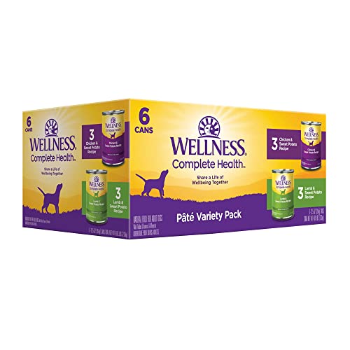 Wellness Complete Health Pate Variety Pack Adult Canned Wet Dog Food, Wholesome Grains, Natural, 12.5 oz, Pack of 6 Cans