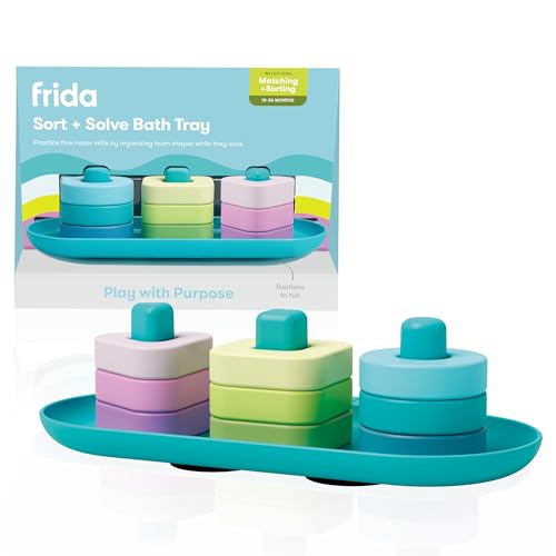 Frida Baby Sort + Solve Bath Puzzle Bath Toy, Matching + Sorting Bath Toys for Toddlers, Play with Purpose, Develop Fine Motor Skills, Sequencing, Problem Solving, Count, Learn Shapes & Colors