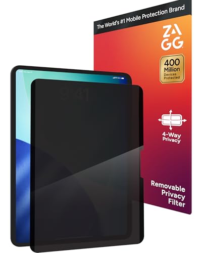ZAGG Privacy Filter for iPad 11" Air (M4)/(M3)/(M2) - Removable Magnetic 4-Way Privacy Screen Filter, Anti-Glare Matte Finish, Fingerprint Resistant, Reusable Design & Protective Sleeve
