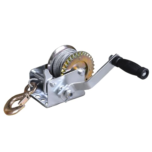 Big RED ATRT1061CRR Torin Manual Hand Crank Winch: 26.3ft Steel Cable with 600lbs Capacity, Silver