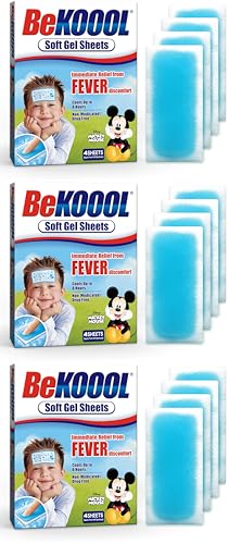 BEKOOOL Soft Gel Sheets for Kids for Cooling Relief from Fever discomfort | 4 Count (Pack of 3)