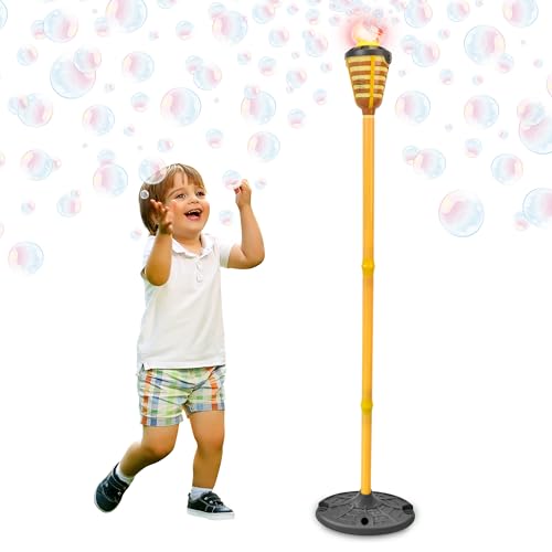 Tiki Torch Bubbler - Easter Bubble Machine with Lights and Music, Bubble Blower and Wand, Rechargeable Outdoor Toy for Kids Teens Birthday Party, 4 Feet Tall, Includes 4oz Bubble Solution