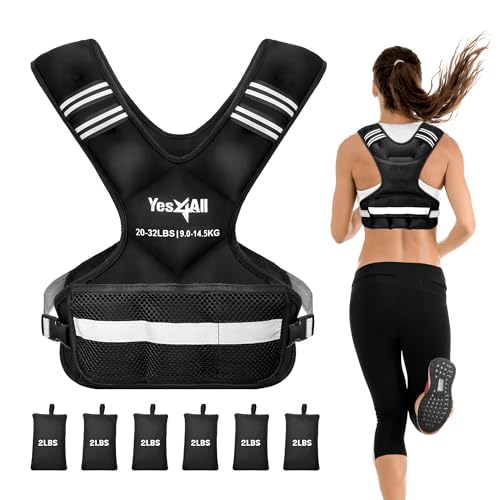 Yes4All Adjustable Weighted Vest 20-32lbs with Reflective Strip, Weight Vest for Strength Training for Men & Women, BLACK_20-32LBS, Large