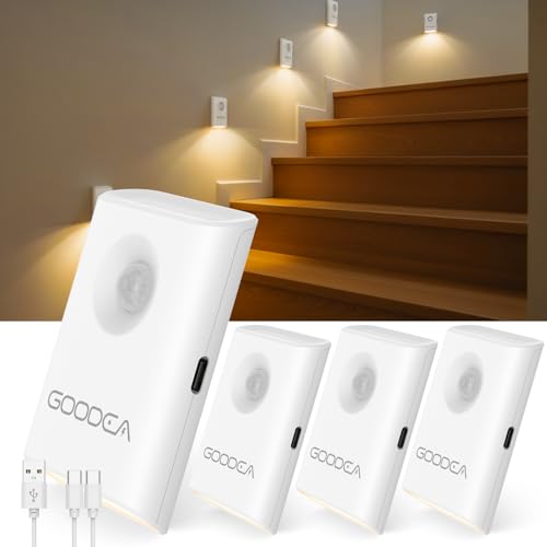 Rechargeable Battery Night Light with Motion Sensor, Wireless, Magnetic & Dimmable Stair Light, Portable Mini 3000K Warm White Stick-on Indoor Night Light for Bathroom, Hallway, Toilet, Bedroom, Stair