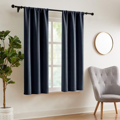 WRENSONGE Blackout Curtains for Bedroom, Navy Blue Blackout Curtains 63 Inch Long for Living Room Windows Kitchen Room, Easy Rod Pocket Curtain Modern Room Darkening Curtains 4 Panels Set