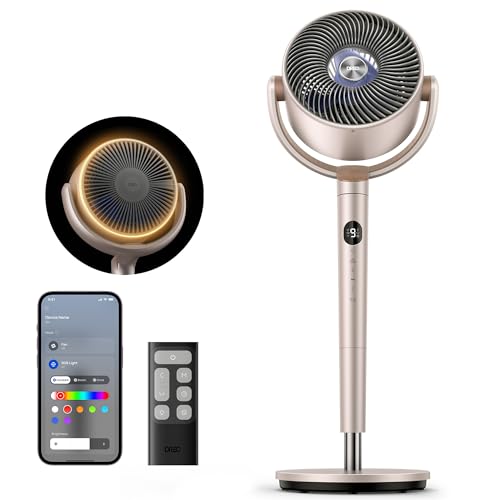 DREO Smart Fans for Bedroom, 120° +120° Omni-Directional Oscillating Fan, 100ft Quiet Pedestal Fan with RGB Light, 9 Speeds, 6 Modes, 20dB, 8H Timer, Wi-Fi/Voice, 35-40" Floor Fans, Starlight