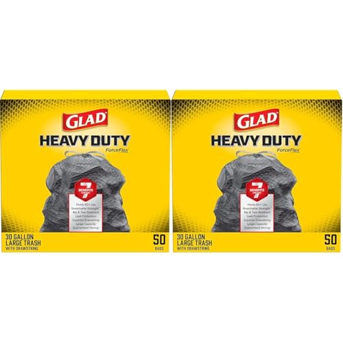 Glad Trash Bags, ForceFlexPlus Drawstring Large Garbage Bags - 30 Gallon, 50 Ct (Package May Vary) (Pack of 2)