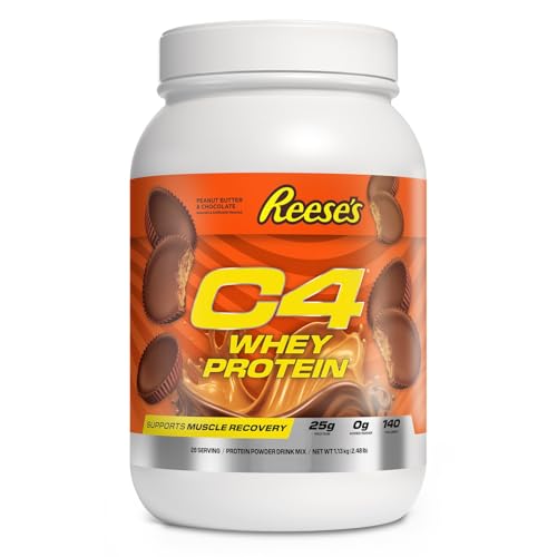 C4 Whey Protein Powder, Reese's Peanut Butter & Chocolate - 25g Protein, 0g Added Sugar, 140 Calories Per Serving, Supports Muscle Recovery, 28 Servings, Premium Whey for Post-Workout