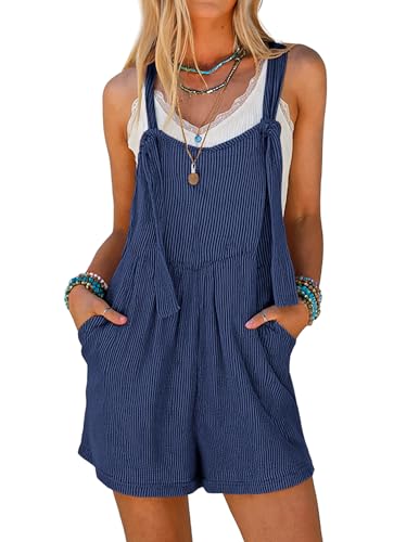 Ekouaer Women's Rompers Jumpsuits Sleeveless Adjustable Ribbed Knit Vacation Beach Travel Overall Shorts Outfits