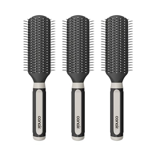 Conair Salon Results Detangling Hairbrush Set, 3-Pack Brushes for Men and Women, All Hair Types and Lengths with Nylon Bristles