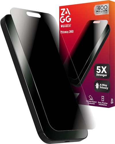 ZAGG Glass Elite Privacy 360 Screen Protector for iPhone 16 Pro – 4-Way Privacy, Ultra-Strong Tempered Glass, 5X Stronger, Smudge-Resistant, Easy Install, Recycled Content