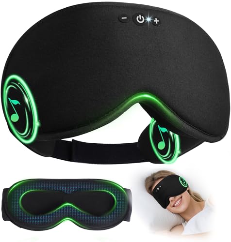 LC-dolida Bamboo Cotton Weighted Bluetooth Sleep Masks, 3D Weighted Sleep Masks with Bluetooth 5.4 Headphones, Total Blackout Bluetooth Sleep Mask for Women Men, Weight Eye Mask for Sleeping, Black
