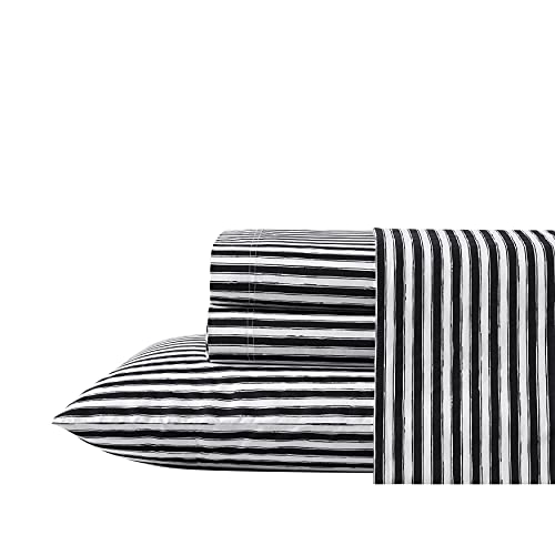 Betsey Johnson- Queen Bed Sheets, Cotton Percale Bedding Set, Crisp & Cool, Lightweight & Breathable (Sketchy Stripe, Queen)