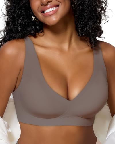 As Fairy Womens Deep V Wireless Comfortable Bra Support Lift No Underwire Plunge Tshirt Bralettes Push Up Seamless Bras (Grey 36C)