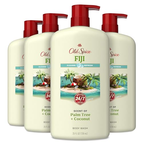 Old Spice Body Wash for Men, 24/7 Shower Fresh with Lasting Scent, Cleanse & Refresh, Gentle on Skin, Vitamin B3, Fiji with Palm Tree + Coconut Scent, 25 oz (Pack of 4)