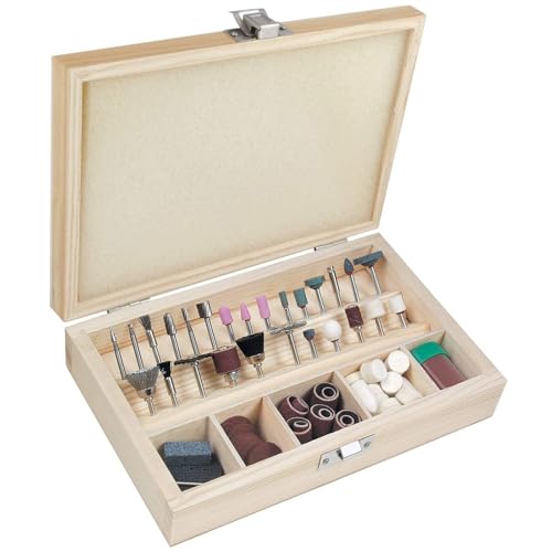 Micro-Mark 100 Piece Rotary Tool Accessory Set – Wood Storage Case, Cutting, Grinding, Sanding, Polishing & Carving Bits