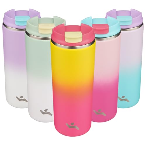Konokyo Tumbler with Lid, 16 oz Travel Coffee Mug Double Wall Vacuum Stainless Steel Thermal Metal Cup Insulated Water Bottle,Rainbow