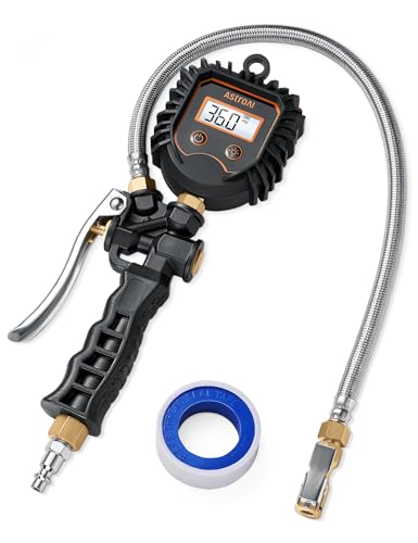 AstroAI Digital Tire Pressure Gauge, Heavy Duty Tire Inflator Gauge 250PSI Air Chuck Compressor Accessories with Stainless Braided Hose, Rotatable Dial&Quick Connect Coupler for Truck/RV/SUV