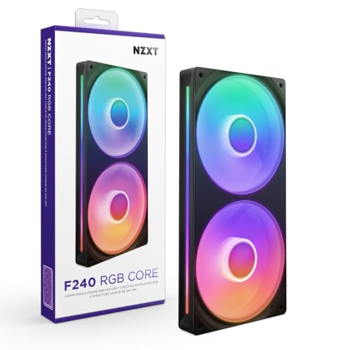 NZXT F240 RGB Core - 240mm Single-Frame Fan Unit with 2 x 120mm RGB Fans - Speed & Lighting Control - High Static Pressure & Airflow - Fluid Dynamic Bearings - 8 aRGB LEDs Per Fan - Black