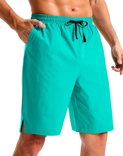 Pudolla Men's Swim Trunks 9"/11" Quick Dry Board Shorts Bathing Suits Beach Shorts for Men with Pockets - No Liner(Cyan 9 Inseam-S)